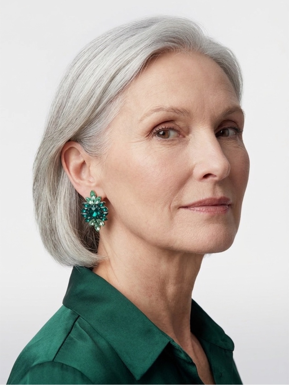 Emerald Green Colored Cluster Statement Earrings